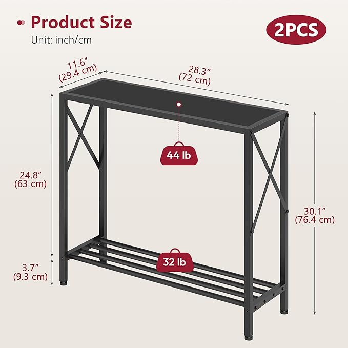 Tajsoon 2 Pack Console Table, 2 Tier Small Hallway Table, Narrow Sofa Table for Entryway with Open Shelves for Living Room, Hallway, Foyer, Office, Black