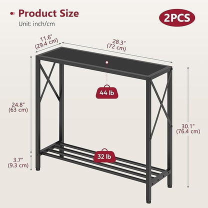 Tajsoon 2 Pack Console Table, 2 Tier Small Hallway Table, Narrow Sofa Table for Entryway with Open Shelves for Living Room, Hallway, Foyer, Office, Black