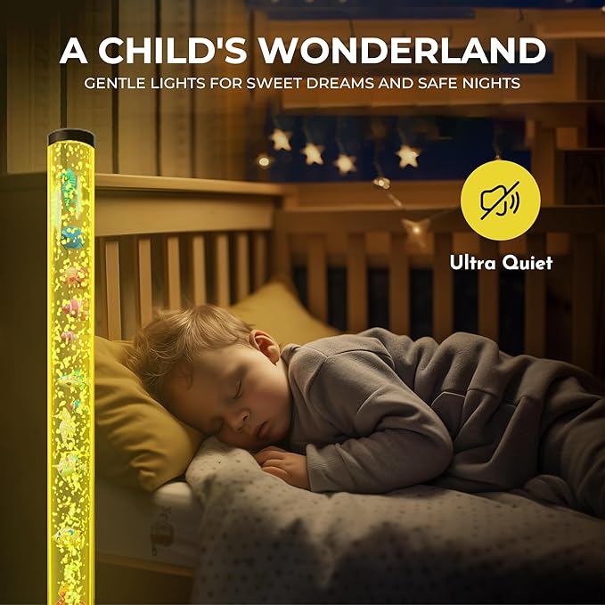 Brewish 4FT Sensory LED Water Bubble Tube Lamp with 16 Color Changing Night Light Effects, Fake Aquarium Tank & Gift for Kids, Autism, Remote Control & 12 Fishes (Wall Bracket Included)