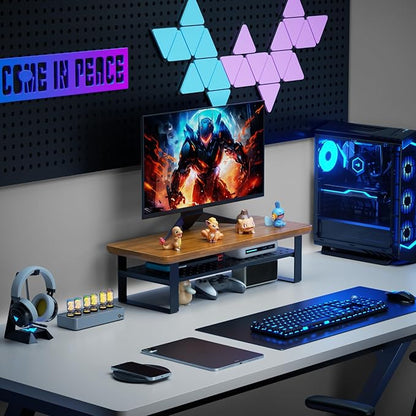 Monitor Stand Riser, 24 Inch Computer Monitor Stand for Desk, 2-Tier Wood Desk Shelf Organizer with Storage, Desktop Stand for Laptop/Screen/PC/Printer, Ergonomic Home Office Monitor Stand