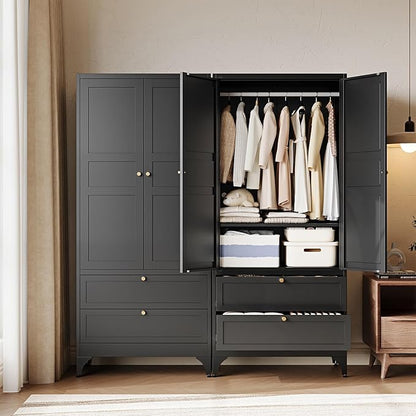 Letaya Metal Wardrobe Cabinets with 2 Drawers,71" Tall Armoire Wardrobe Closet with Doors and Shelves,Large Coat Closet Cabinet with Hanging Rod,Clothing Storage Cabinets for Bedroom,Home Office