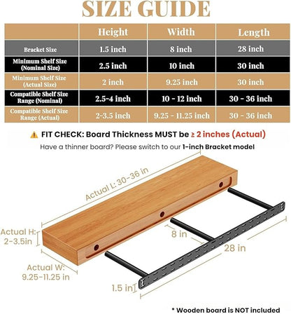 2pcs Floating Shelf Hardware Heavy Duty Hidden Shelf Brackets Support,Wall Mounting Invisible Floating Shelves Bracket with Jig (28" x 8" x 1.5")