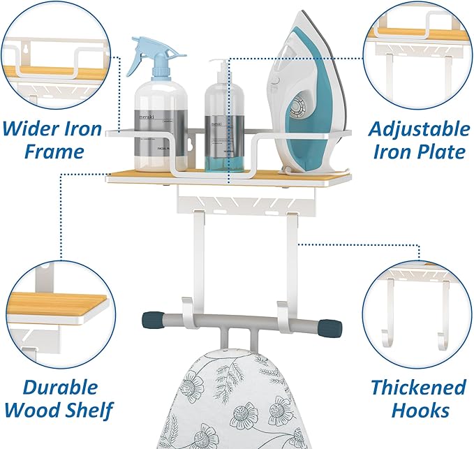 efluky Ironing Board Hanger Wall Mount, Ironing Board Holder Organizer for T-Leg & Y-Leg Ironing Boards, Space Saving Laundry Storage Rack, Black