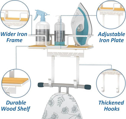 efluky Ironing Board Hanger Wall Mount, Ironing Board Holder Organizer for T-Leg & Y-Leg Ironing Boards, Space Saving Laundry Storage Rack, Black