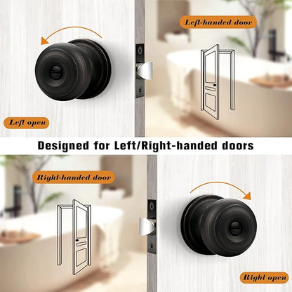 Probrico Oil Rubbed Brozne Door Knobs, Privacy Door Locks with Round Ball, Interior Door Knobs for Bedroom Bathroom, 6 Pack