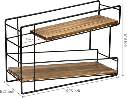 MyGift 2 Tier Stackable Can Holder for Pantry, Can Food Storage Dispenser Rack Organizer, Soda Pop, Pet Cat Dog Food, Rustic Solid Burnt Wood with Black Metal Wire Frame, Front Loading
