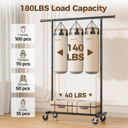 Clothes Rack, Clothing Rack for Hanging Clothes, Rolling Garment Rack Sturdy Coat Rack Portable Wardrobe Rack Metal Closet Rack for Bedroom Laundry Living Room, Black