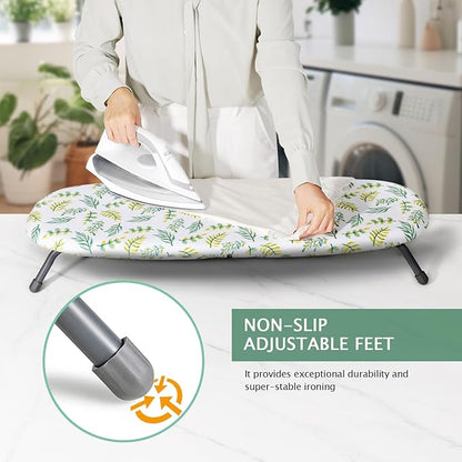 SheeChung Small Ironing Board 12"x32",Table Top Mini Ironing Boards with Heat Resistant Cover and Pad,Foldable Tabletop Ironing Board with Non-Slip Feet for Dorms Travel Use,Leaf