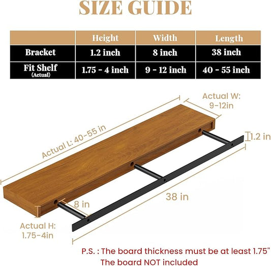 Floating Shelf Bracket Heavy Duty Shelving Brackets,Decorative Floating Shelf Hardware Black,Hidden Metal Shelf Support Bracket Heavy Duty Floating Mantel Bracket,200lbs (38X8X1.2-Metal Jig)