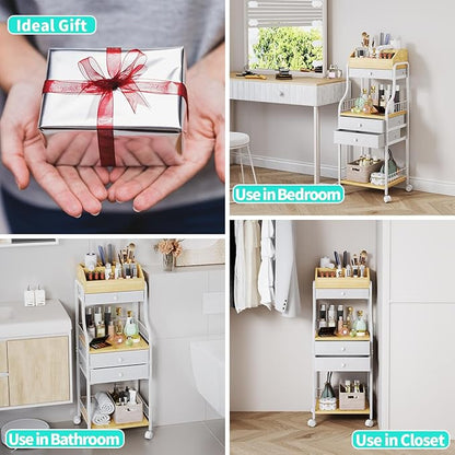 HapiRm Floor Makeup Organizer Storage - Vanity Skincare Make Up Organizers and Storage with Drawers, Cosmetics Display Cases Holder for Skin Care Nail Polish Perfume Makeup Brush