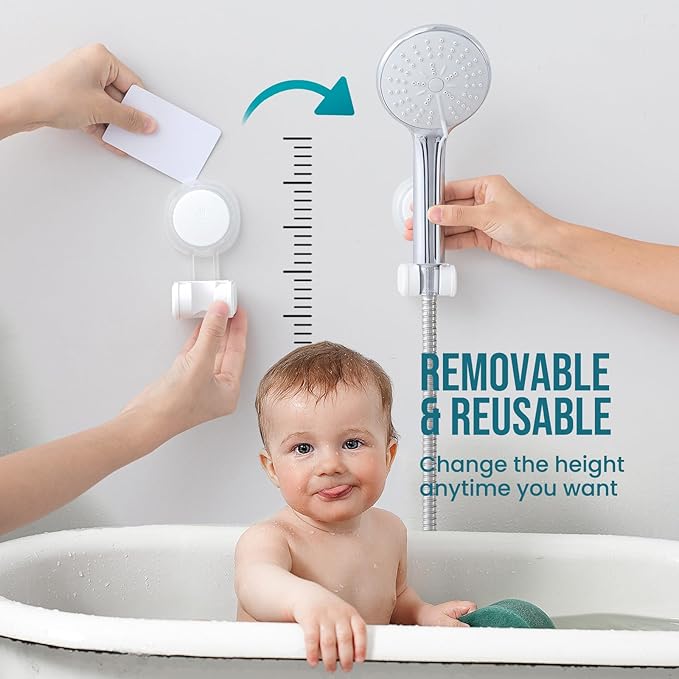 TAILI Shower Head Holder Suction Cup, Handheld Shower Head Bracket, Height Angle Adjustable Wall Mounted, Bathroom Showerhead Holder No Drilling Removable Waterproof,Matte white