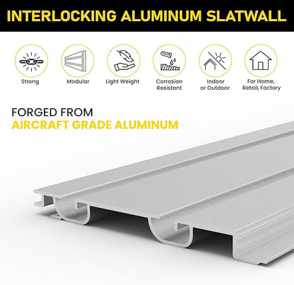 DLDIRECT Slatwall Panel Garage Wall Organizer Heavy Duty Mounted Aluminum Slat Rack, Interlocking Paneling for Storage, Board, Shelves System -Silver (4’H x 4’W)