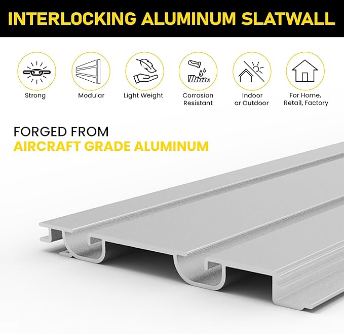 DLDIRECT Slatwall Panel Garage Wall Organizer Heavy Duty Mounted Aluminum Slat Rack, Interlocking Paneling for Storage, Board, Shelves System -Silver (8’H x 4’W)