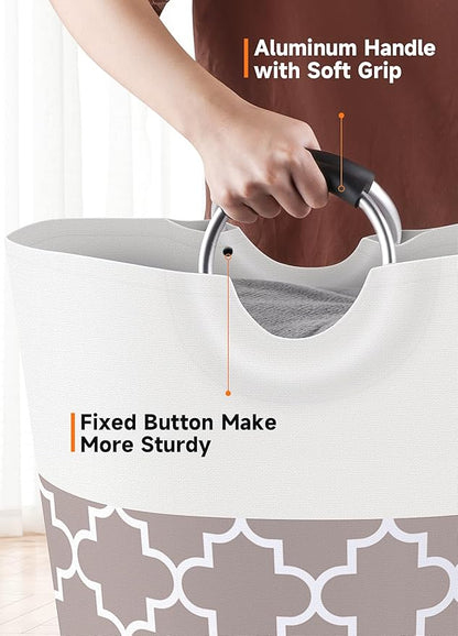 Large Laundry Basket Laundry Hamper Bag Washing Bin Clothes Bag Collapsible Tall with Handles Waterproof Travel Bathroom College Essentials Storage for College Dorm, Family (Khaki) 82L