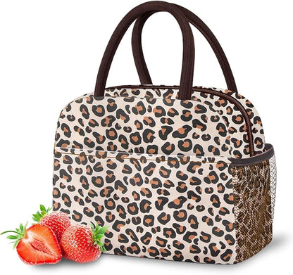DALINDA Lunch Bag Women,Lunch Box Adult for Women Men Reusable Insulated Lunch Tote Bag,Leakproof Food Handbags Case High Capacity for Travel Work Picnic Beach,Leopard