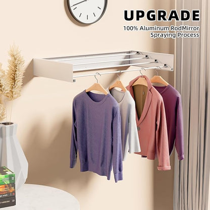 Wall Mounted Drying Rack for Small Space, 23.6" Foldable Collapsible Laundry Rack, Compact Space Saver for Apartment Bathroom Balcony, Includes Wall Template (White)