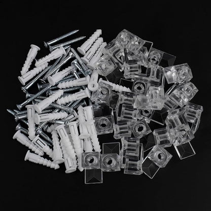 22 Sets of Mirror Holder Clips Kit,3/8 Crystal Clear Plastic Mirror Clip,Mirror Holder Clips Glass Retainer Clips Kit,Mirror Hanging kit with Screws and Fixed Mirror Box Door
