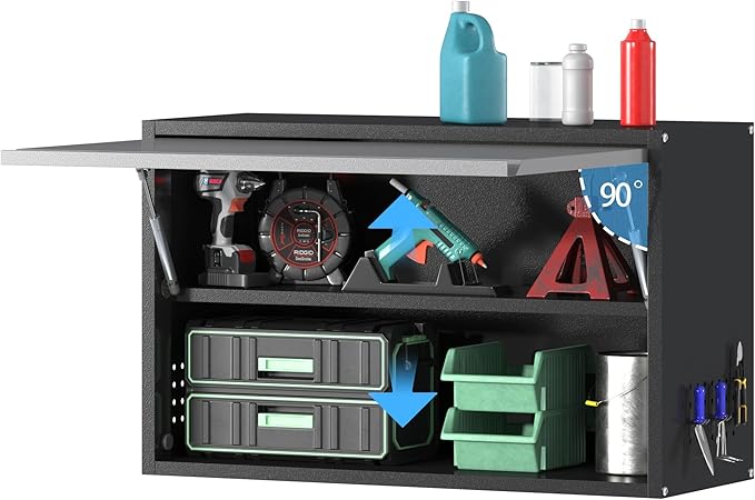 Metal Garage Wall Cabinet,Float Tool Cabinets with Up-Flip Door,Wall Mounted Metal Steel Cabinet for Garage/Home Office/RV/Ware House（19.7" H）