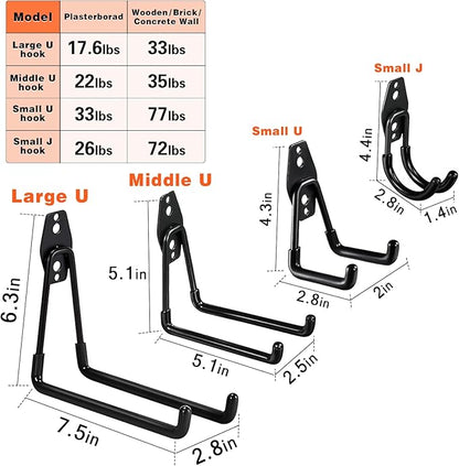 32 Pack Steel Garage Hooks Heavy Duty, Utility Wall Mount Hook with Anti-Slip Coating, Hanger & Organizer for Bulk Items, Bikes, Ladders, Power Tools, Ropes, and More Equipment