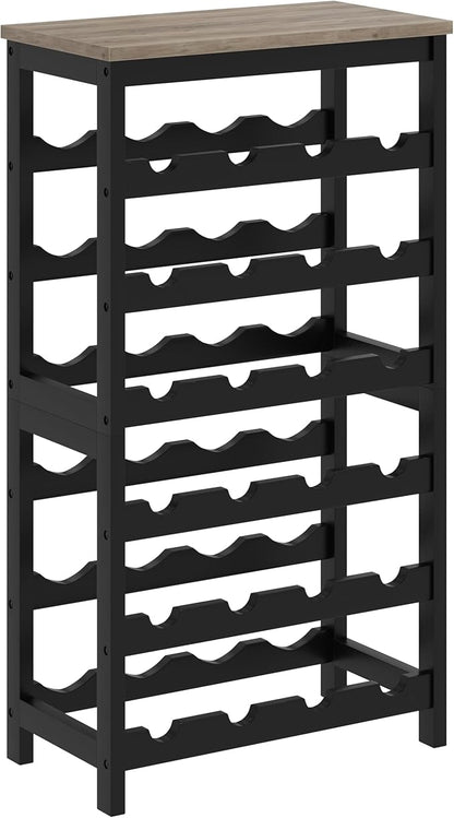 6 Tier Bamboo Wine Rack Freestanding Floor, 24 Bottles Wine Storage Shelves with Table Top, Stackable Wine Display Rack for Kitchen, Bar, Dining Room, Ivory White and Black