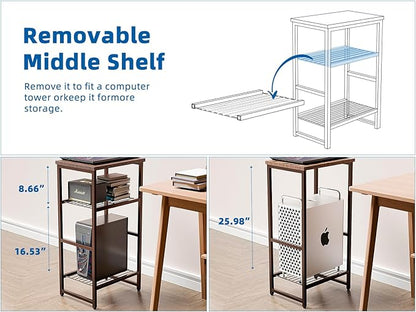 3 Tier Metal Printer Stand Shelf, Industrial Side Table for Printer, Fax Marchine
