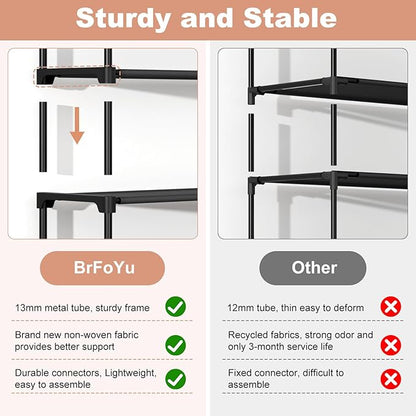 32.3" Widening Design Shoe Rack for Closet 16 Pairs Small Spaces Non-Woven 3 Tier Shoe Organizer Stackable Metal Shoe Shelf for Entryway, Bedroom