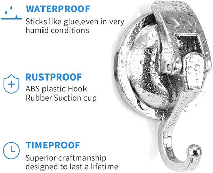Heavy Duty Vacuum Suction Cup Hooks, Silver Plated Polished ABS Plastic and TPU Rubber Super Suction for Kitchen Bathroom, 1 Pack