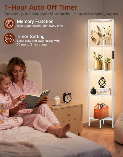 5 Tier Corner Bookshelf with LED Light, Touch & Remote Control, Dimmable Narrow Display Shelf with 3 Color Temperature, 1-Hour Timer, Display Shelves for Living Room, Bedroom