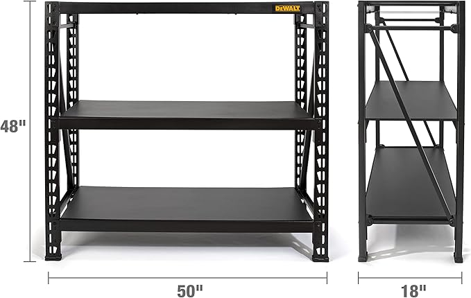DEWALT Industrial Storage Rack Garage Shelving, 3 Heavy Duty Adjustable Laminate Deck Shelves, 50”W x 18”D x 48”H, 4,500 lb. Capacity, Black