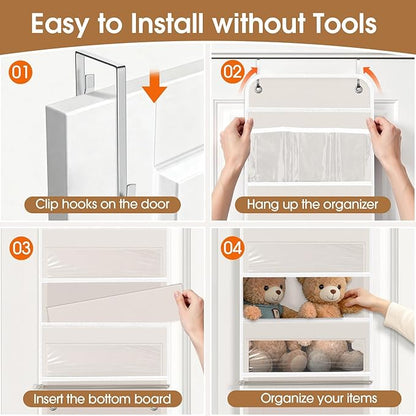 WISELIFE 6-Tier Over The Door Organizer Storage Detachable Design Door Hanging Storage Organizer with Clear Window Behind The Door Storage for Nursery Bedroom Bathroom Pantry Closet Beige