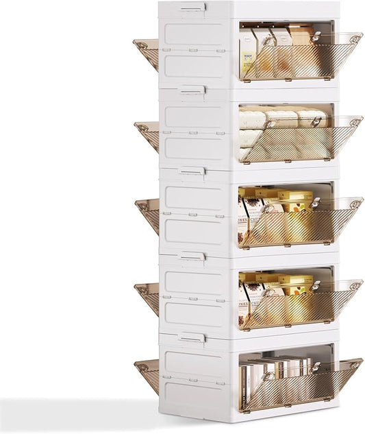 QudraKast 5-Tier Stackable Plastic Storage Bins - 23QT Stackable Storage Bins - Closet Organization and Storage, Suitable for Bedroom, Organization and Storage Boxes for Study, Toy Room, Office
