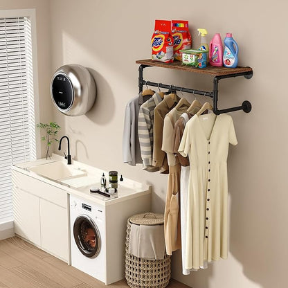 Clothes Rack with Top Shelf, 29.1in Industrial Pipe Wall Mounted Garment Rack, Space-Saving Display Hanging Clothes Rack, Heavy Duty Detachable Multi-Purpose Hanging Rod for Closet Storage