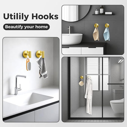 Shower Hooks for Inside Shower,No-Drill Removable&Reusable Towel Hooks for Bathroom,Heavy Duty Suction Cup Hooks for Glass Window,2 Packs(Gold)