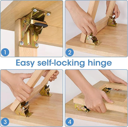 TopDirect Locking Hinge for Folding Leg Brackets,Heavy Duty Folding Brackets 90 Degree Self Locking Folding Hinge for Table Legs Furniture 4 Pack，Zinc