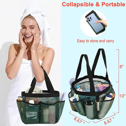 Mesh Shower Caddy Portable for College Dorm Room Essentials, 8-Pocket Large Shower Basket Tote Bag with 2 Handles for Toiletry, Bathroom, Beach, Camp, Gym