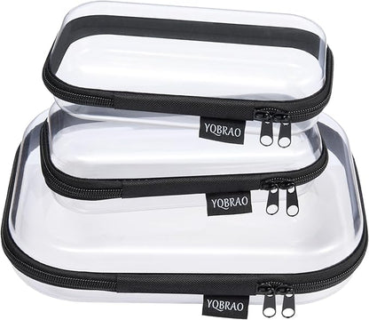Clear Hard Shell Zipper Case 3 Pack, Hard Plastic Bag, Clear Travel Toiletry Pouch,Portable Cosmetic Bag with Zipper,Toy Storage Bins, Pencil Storage Organizer, Office Supplies Storage Case