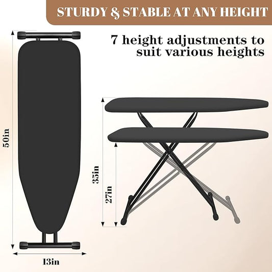 Ironing Board, Compact and Space Saver,Size 13 x 43, Metal Construction Ironing Boards with Extra Thick Heavy Duty Padded, Stable Structure,Skid Feet, Premium Iron Board (Black)