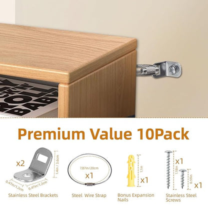 Furniture Anchors(10set) for Baby proofing and Furniture Wall Anchor, Wall Anchors for Baby proofing cabinets, Anti tip Furniture Straps, Safety Essentials for Home