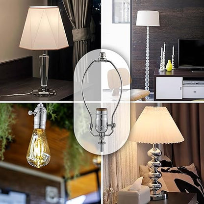 Lamp Making Kit,Make a Lamp or Repair Kit,3-Way Lamp Socket with Matching Cord Lamp Harp Set,Lamp Wiring Kit for Table Floor Lamp,Essential Hardware for DIY Lamp Design or Repair (Silver, 1)