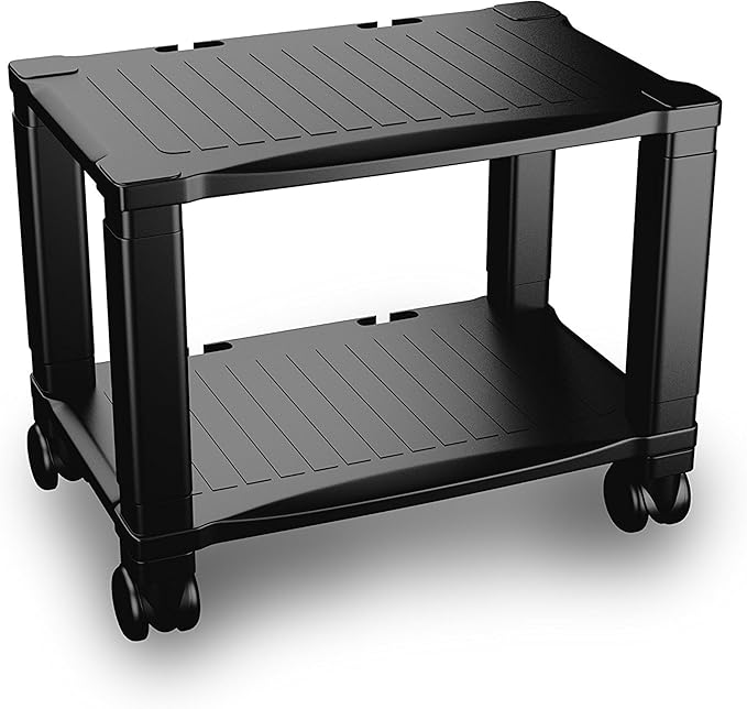 Home-Complete 2-Tier Office Desk Organizer Rolling Cart - Compact Portable Under-Desk Storage and Printer and Projector Stand with Wheels - 88 Lbs(Black)