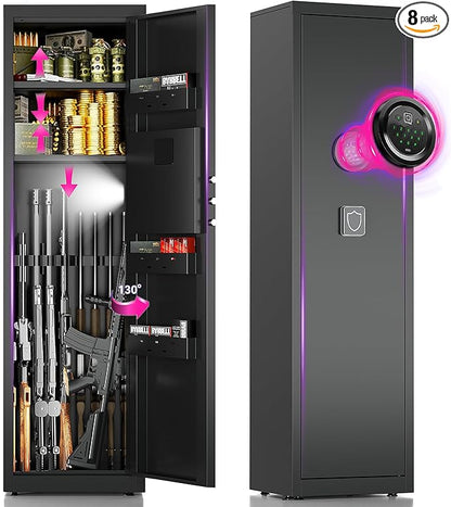 5-8 Gun Safe for Rifles and Pistols, Gun Cabinets for Rifles and Shotguns with Digital Keypad & LED Light, Rifle Safe for Home with Removable Shelves and Alarm System, Easy Assembly Gun Locker