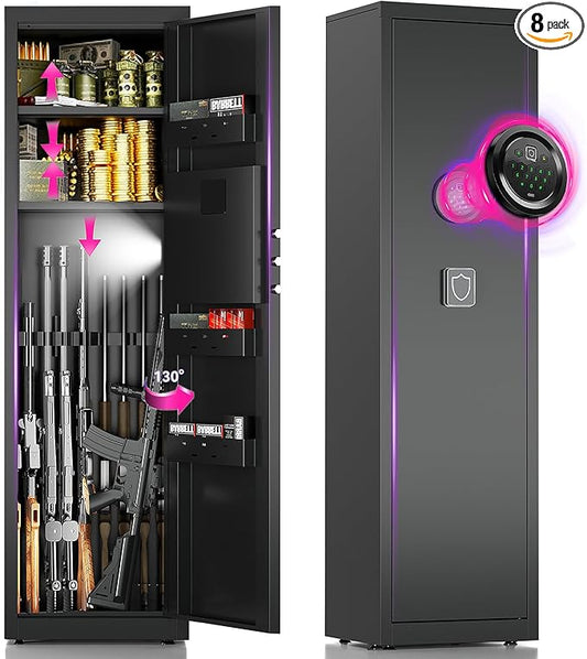 5-8 Gun Safe for Rifles and Pistols, Gun Cabinets for Rifles and Shotguns with Digital Keypad & LED Light, Rifle Safe for Home with Removable Shelves and Alarm System, Easy Assembly Gun Locker