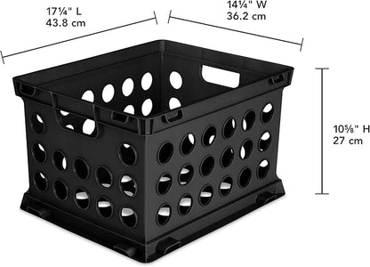 File Crate, Stackable Plastic Storage Bin with Handles,Organize Files at Home, Garage, Office, School, Black