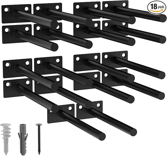 LEOPO 18-Pack 6 inch Floating Shelf Brackets, Hidden Shelf Bracket for Wood, Concealed Blind Shelving Support,Invisible Black Coated Brackets for DIY Decorative,Fit for Kitchen, Bathroom,Study Room