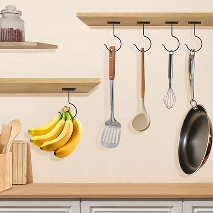 2 Packs Under Cabinet Banana Hooks, Foldable Magnetic Banana Holder with Strong Self-Adhesive & Screws for Extra Stability, Metal Banana Stand for Kitchen Counter – Black
