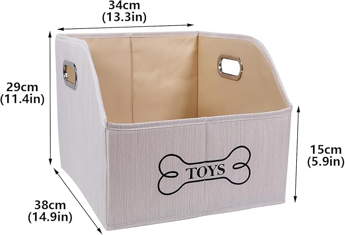 Geyecete Dog Toys Storage Bin With Wooden Handle - Decorative Rectangular Soft Felt Organizer Basket for Pet Supplies - Beige