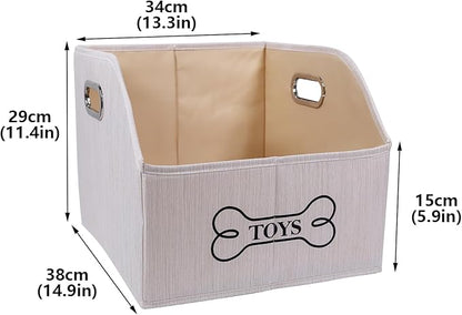 Foldable Dog Toy Basket-Dog Toys Bin-Dog Toy box-Storage Basket with Handle,Organizer Bin for Pet Toys, Blanket, Shelves, Closet-Beige