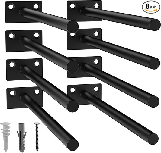 LEOPO 8-Pack 10 inch Floating Shelf Brackets, Hidden Shelf Bracket for Wood, Concealed Blind Shelving Support,Invisible Black Coated Brackets for DIY Decorative,Fit for Kitchen, Bathroom,Study Room