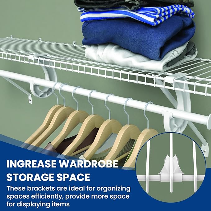 12 Inch Wire Shelf Support Brackets Kit, Includes 2 Wire Rack Support Brackets and 5 Down Wall Clips, 7 Screws and 7 Expansion Tubes for Shelves, Closet, Wardrobe, Ledge Installation