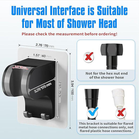 JONKEAN Shower Head Holder Without Drilling, 3m Handheld Shower Head Holder Adhesive, 50°Adjustable Shower Wand Holder Wall Mount, Shower Head Bracket with Hook (Black, 1 Pack)